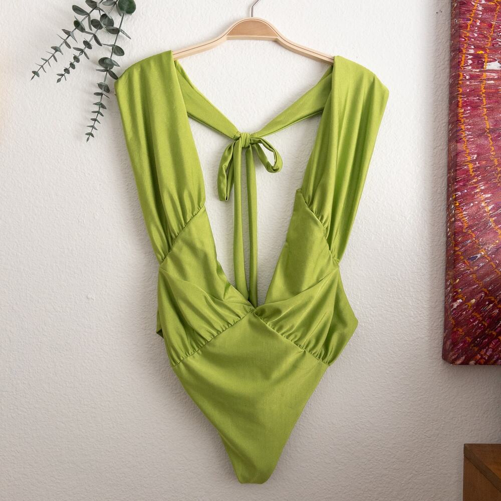 Lime Green One-Piece Swimsuit with Tie Back